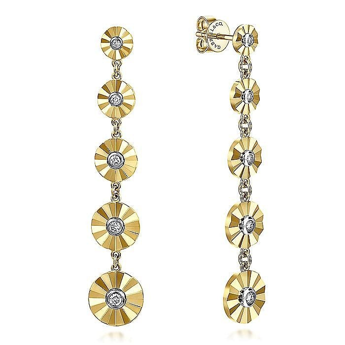 Gabriel & Co. 14 Karat Yellow and White Gold Diamond Station Dangle Earrings - Diamond Earrings