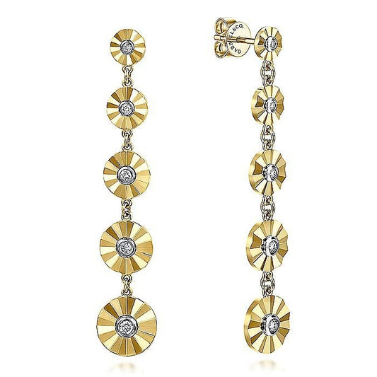 Gabriel & Co. 14 Karat Yellow and White Gold Diamond Station Dangle Earrings