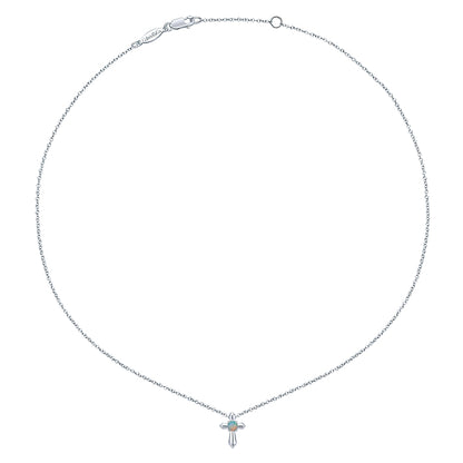 Gabriel & Co Sterling Silver Round Opal Cross Necklace