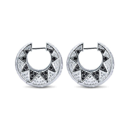Gabriel & Co Sterling Silver Hammered 10mm Black Spinel Huggie Earrings - Colored Stone Earrings