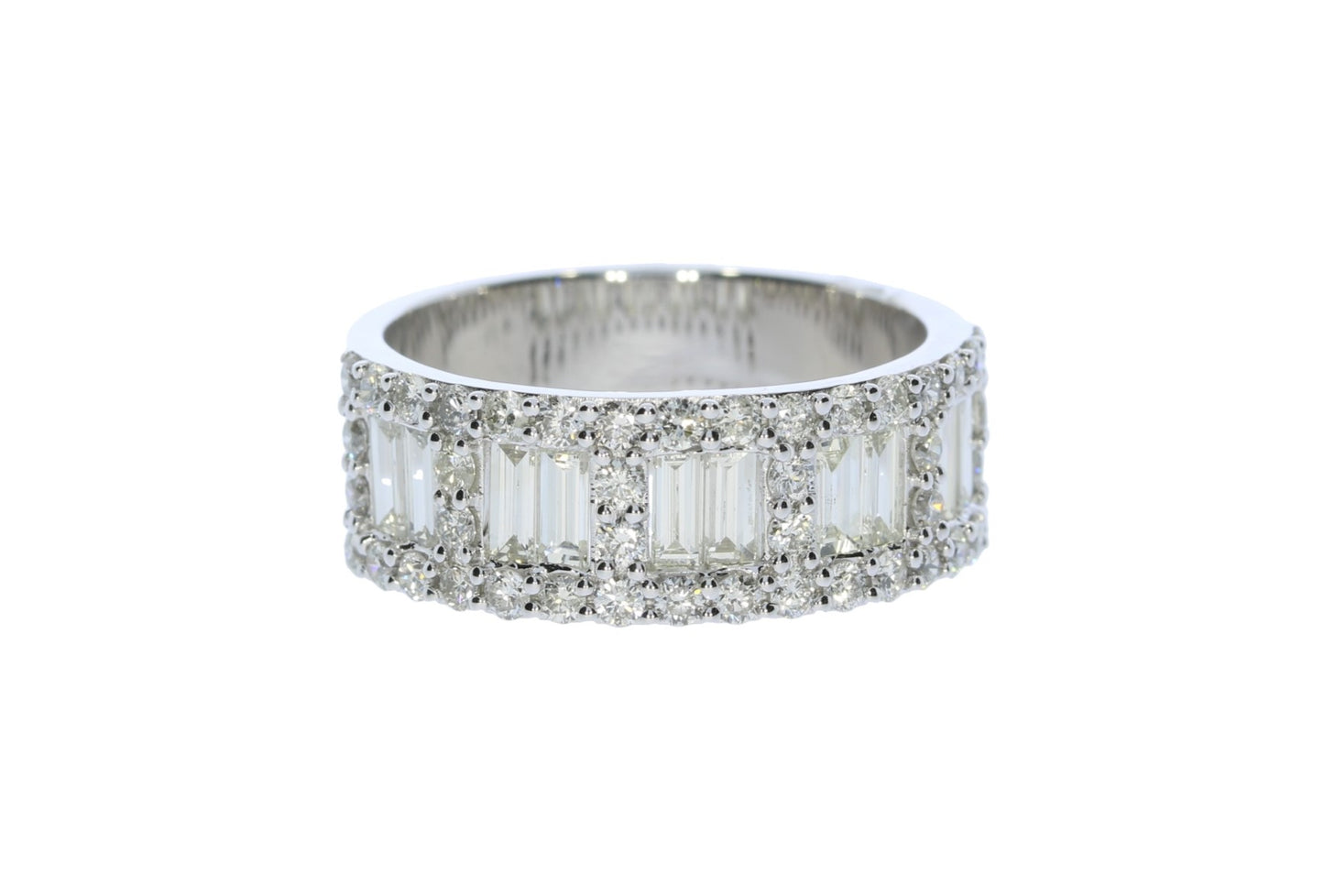 White Gold Baguette and Round Shaped Diamond Anniversary Ring