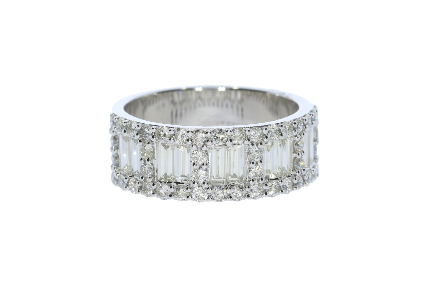 White Gold Baguette and Round Shaped Diamond Anniversary Ring - Diamond Anniversary Rings