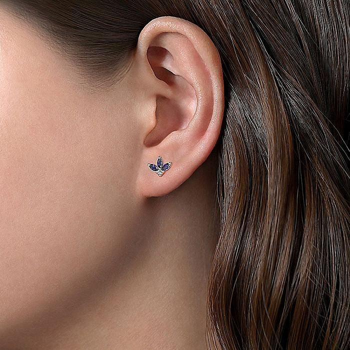 Gabriel & Co. White Gold Diamond and Sapphire Stud Earrings - Colored Stone Earrings