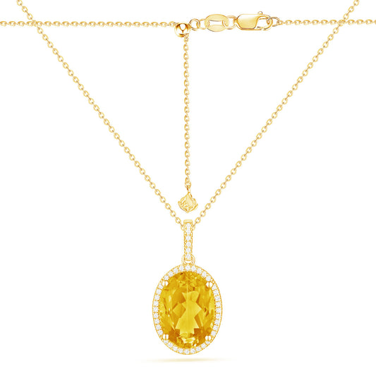Luvente Yellow Gold Citrine And Diamond Halo Pendant