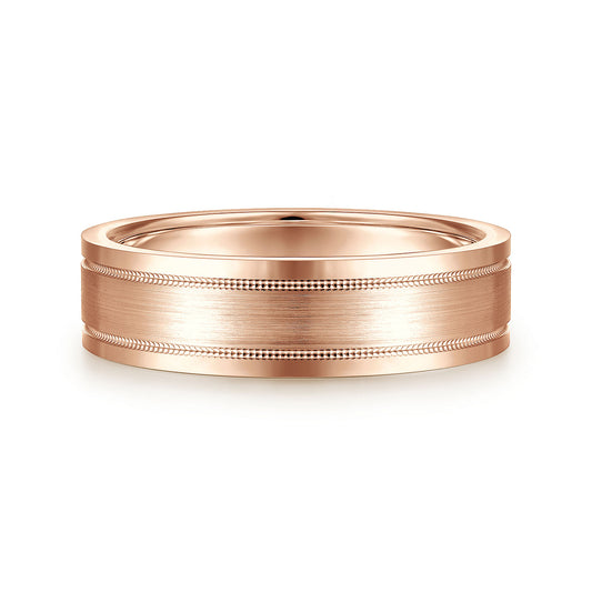 Gabriel & Co Rose Gold Wedding Band With A Satin Finished Center, Milgrain Trim And Polished Edges - Gold Wedding Bands - Men's