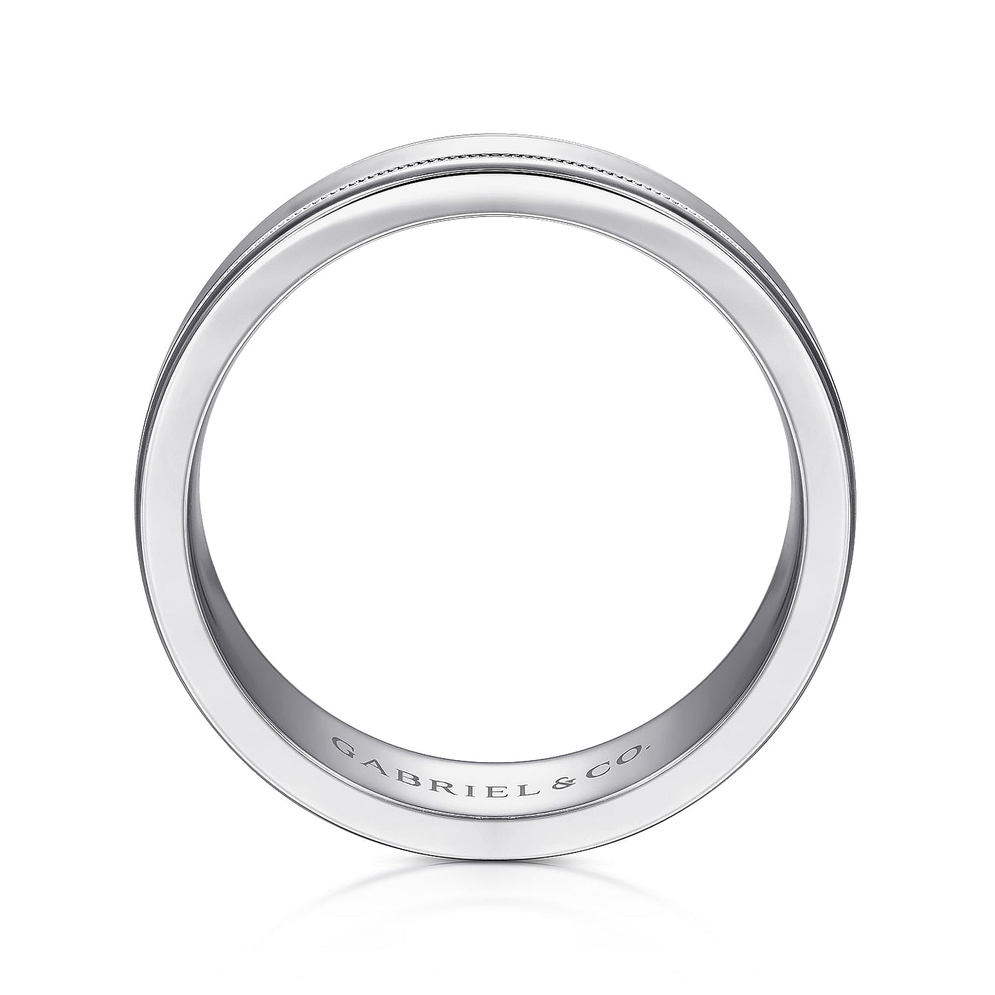 Gabriel & Co White Gold Wedding Band With A Polished Center, Milgrain Trim And Polished Edges - Gold Wedding Bands - Men's