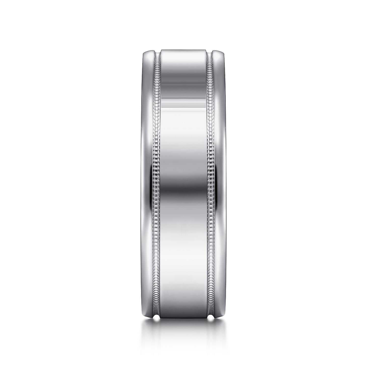 Gabriel & Co White Gold Wedding Band With A Polished Center, Milgrain Trim And Polished Edges - Gold Wedding Bands - Men's
