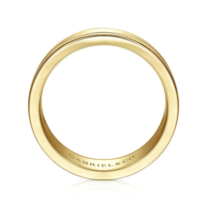Gabriel & Co Yellow Gold Wedding Band With A Polished Center, Milgrain Trim And Polished Edges - Gold Wedding Bands - Men's