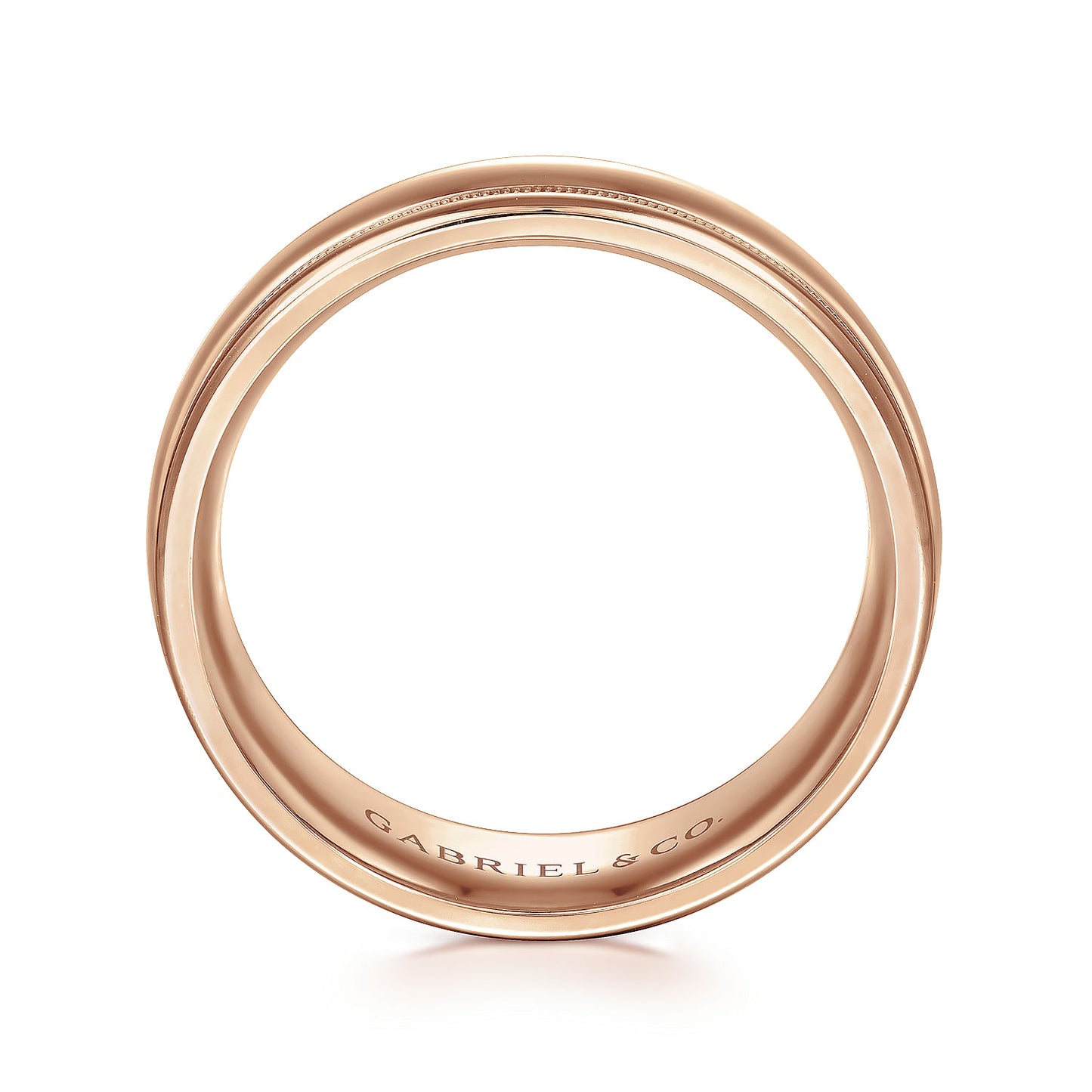 Gabriel & Co Rose Gold Wedding Band With A Raised Center And Milgrain Accents - Gold Wedding Bands - Men's