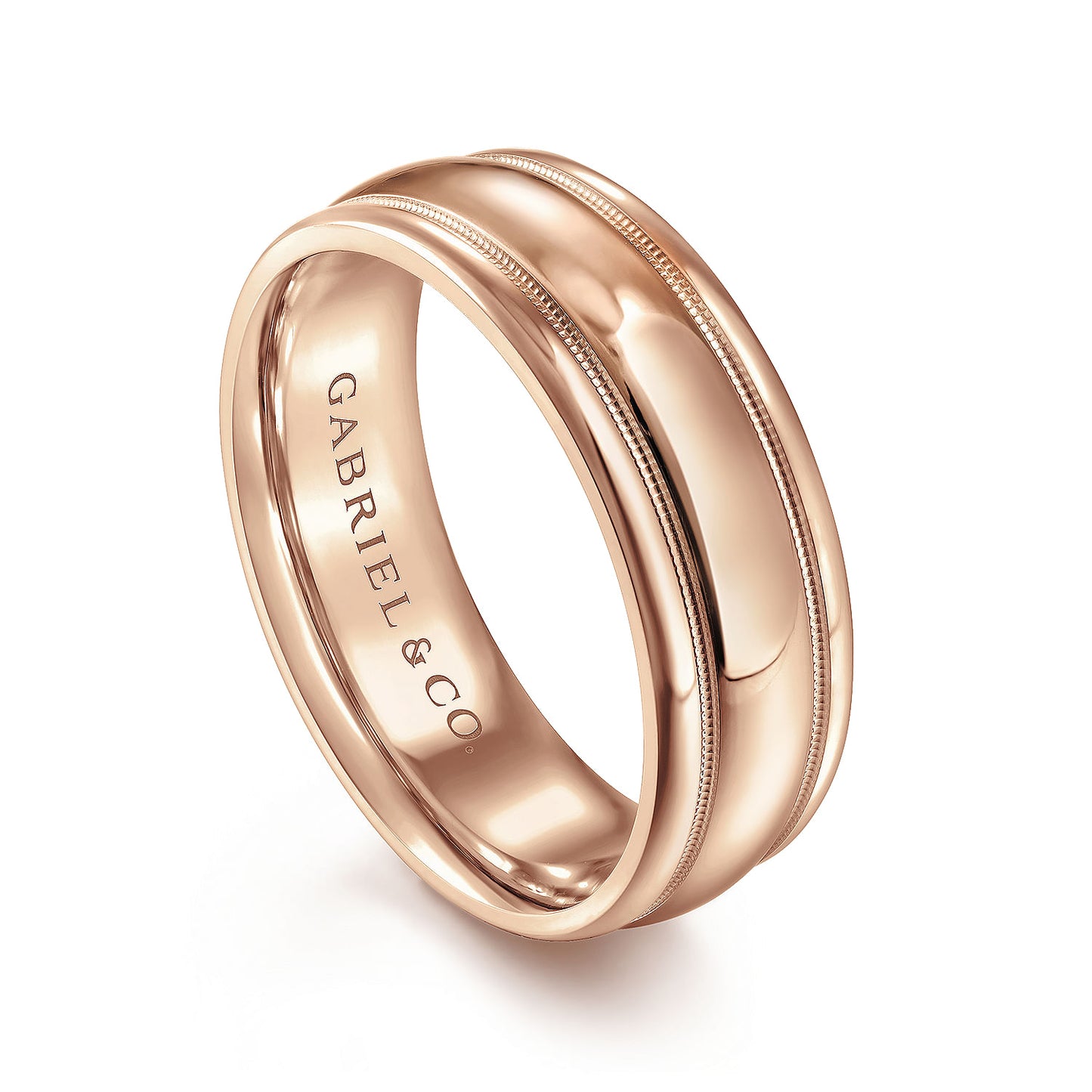 Gabriel & Co Rose Gold Wedding Band With A Raised Center And Milgrain Accents - Gold Wedding Bands - Men's