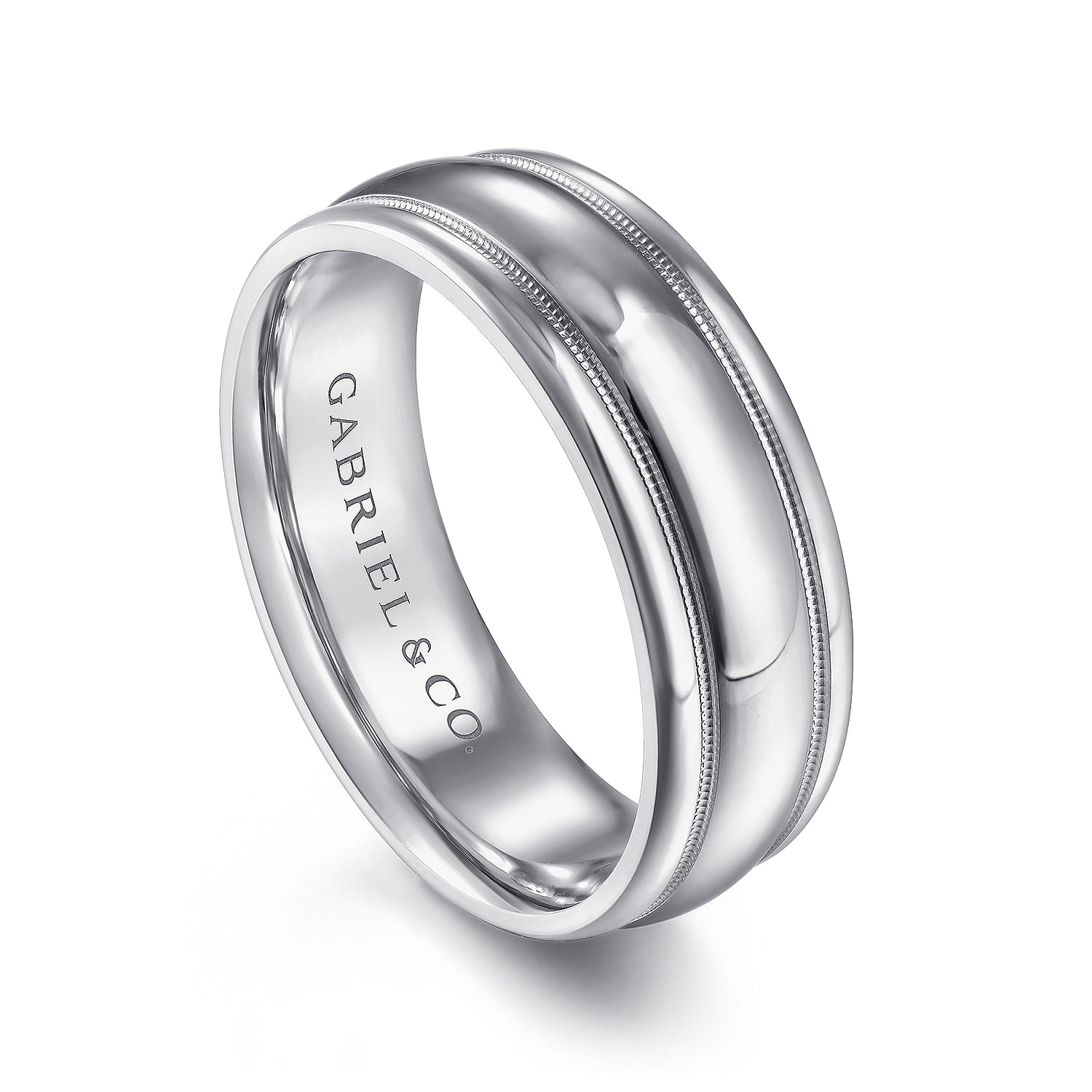 Gabriel & Co White Gold Wedding Band With A Raised Center And Milgrain Accents - Gold Wedding Bands - Men's