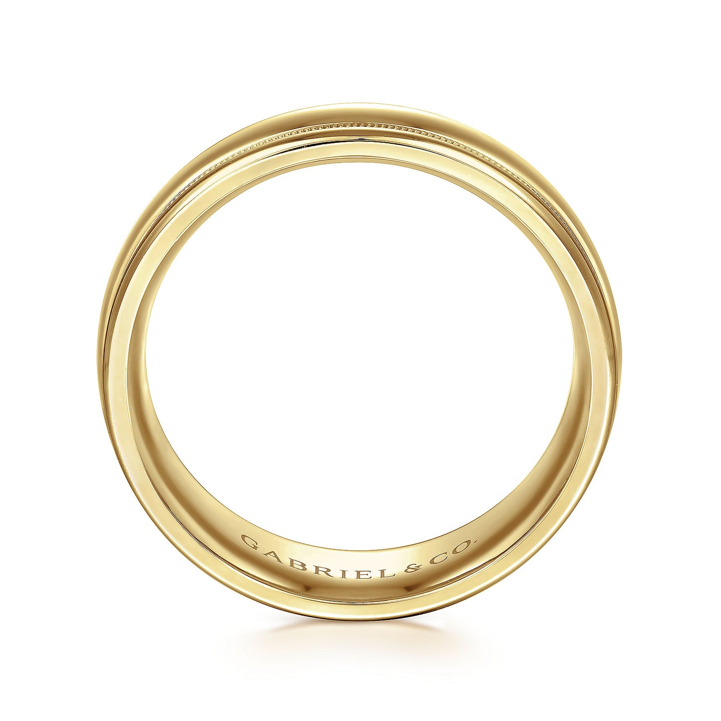 Gabriel & Co Yellow Gold Wedding Band With A Raised Center And Milgrain Accents - Gold Wedding Bands - Men's