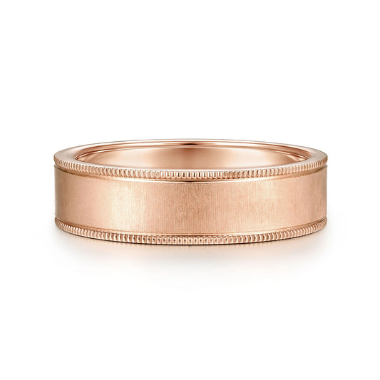 Gabriel & Co Rose Gold Wedding Band With A Satin Finished Center And Milgrain Edges - Gold Wedding Bands - Men's