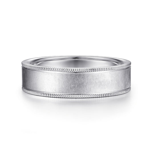 Gabriel & Co White Gold Wedding Band With A Satin Finished Center And Milgrain Edges - Gold Wedding Bands - Men's
