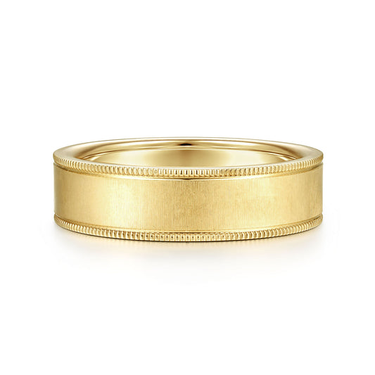 Gabriel & Co Yellow Gold Wedding Band With A Satin Finished Center And Milgrain Edges - Gold Wedding Bands - Men's