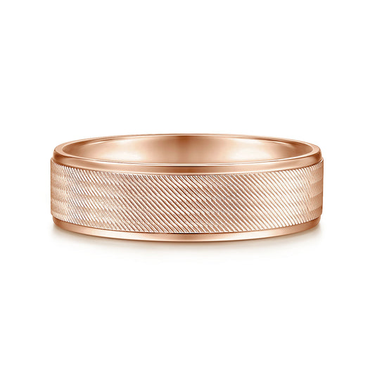Gabriel & Co Rose Gold Wedding Band With A Brushed Finished Center And Polished Edges - Gold Wedding Bands - Men's