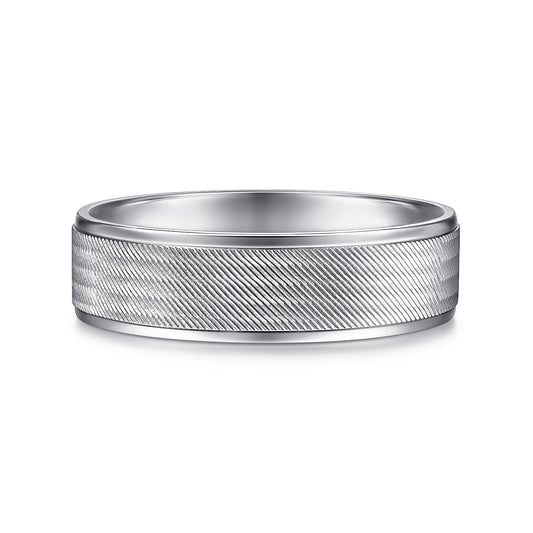 Gabriel & Co White Gold Wedding Band With A Brushed Finished Center And Polished Edges - Gold Wedding Bands - Men's
