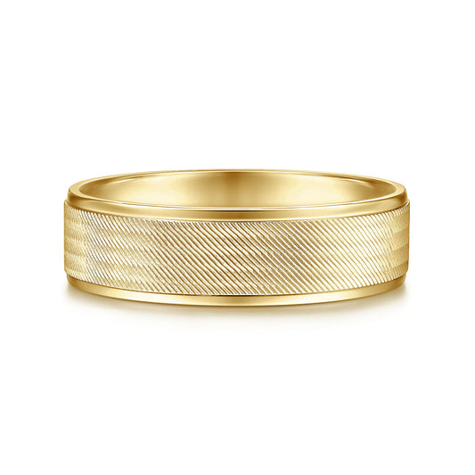 Gabriel & Co Yellow Gold Wedding Band With A Brushed Finished Center And Polished Edges - Gold Wedding Bands - Men's