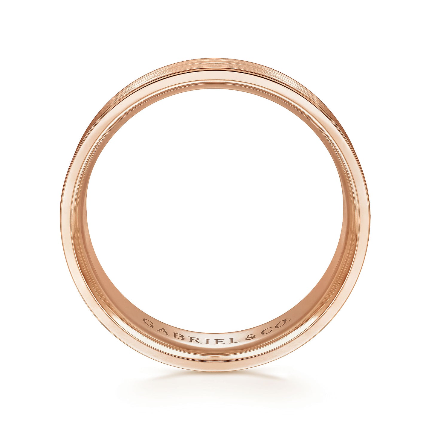 Gabriel & Co Rose Gold Wedding Band With A Satin Center And Polished Beveled Edges - Gold Wedding Bands - Men's