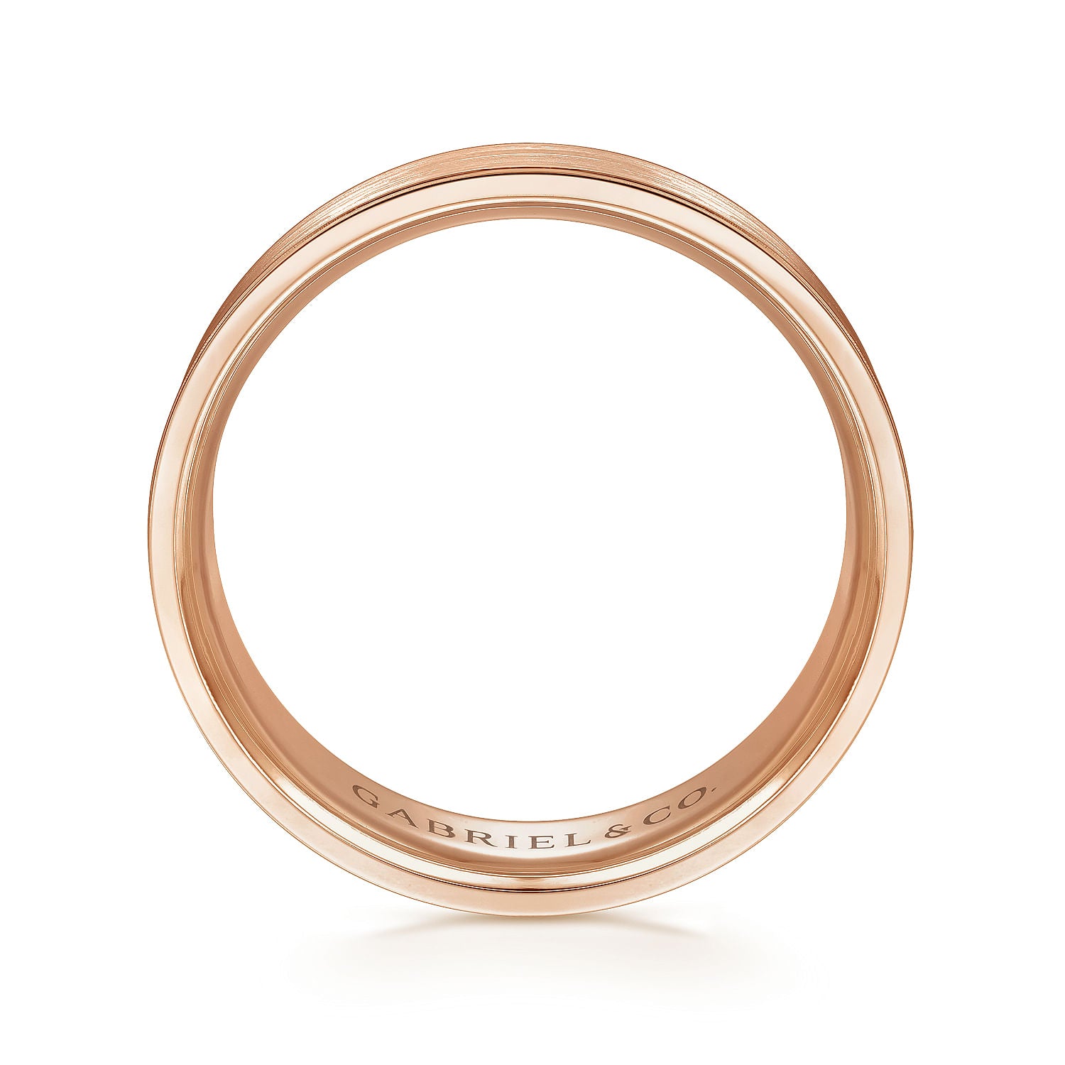 Gabriel & Co Rose Gold Wedding Band With A Satin Center And Polished Beveled Edges - Gold Wedding Bands - Men's