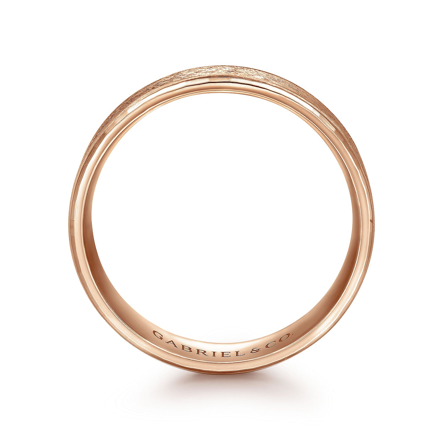 Gabriel & Co Rose Gold Wedding Band With A Brushed Finished Center And A Beveled Edge - Gold Wedding Bands - Men's