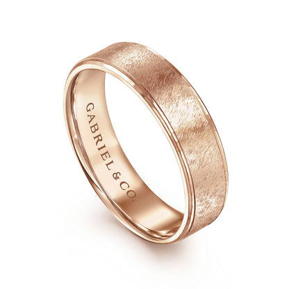 Gabriel & Co Rose Gold Wedding Band With A Brushed Finished Center And A Beveled Edge - Gold Wedding Bands - Men's