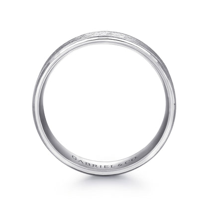 Gabriel & Co White Gold Wedding Band With A Brushed Finished Center And A Beveled Edge - Gold Wedding Bands - Men's