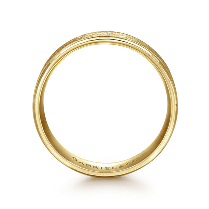 Gabriel & Co Yellow Gold Wedding Band With A Brushed Finished Center And A Beveled Edge - Gold Wedding Bands - Men's