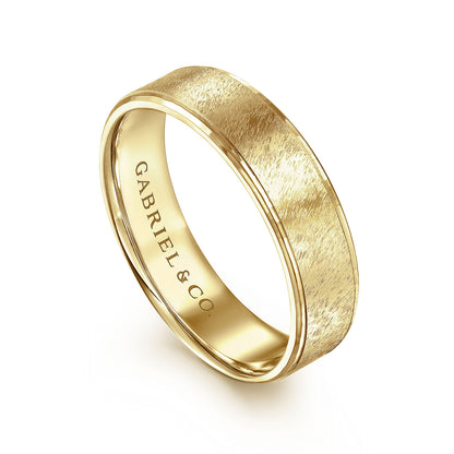 Gabriel & Co Yellow Gold Wedding Band With A Brushed Finished Center And A Beveled Edge - Gold Wedding Bands - Men's