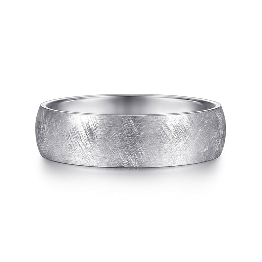 Gabriel & Co White Gold Wedding Band With A Diamond Brushed Texture - Gold Wedding Bands - Men's
