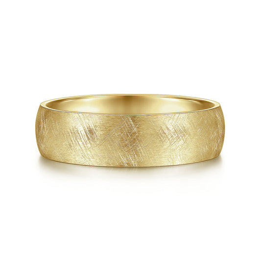 Gabriel & Co Yellow Gold Wedding Band With A Diamond Brushed Texture - Gold Wedding Bands - Men's