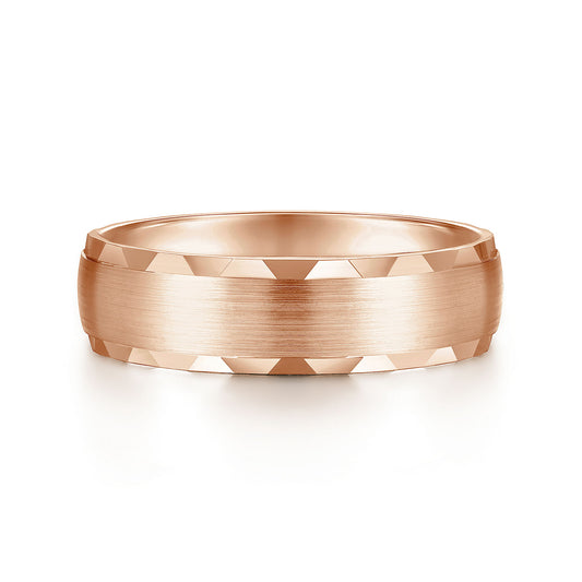 Gabriel & Co Rose Gold Wedding Band With A Satin Finished Center And A Coin Cut Edge - Gold Wedding Bands - Men's