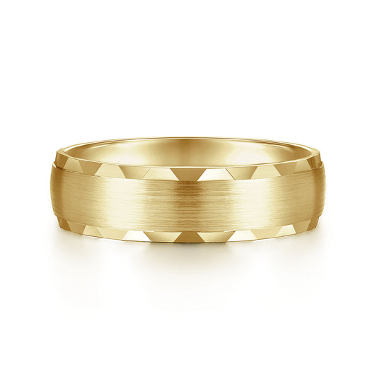 Gabriel & Co Yellow Gold Wedding Band With A Satin Finished Center And A Coin Cut Edge - Gold Wedding Bands - Men's