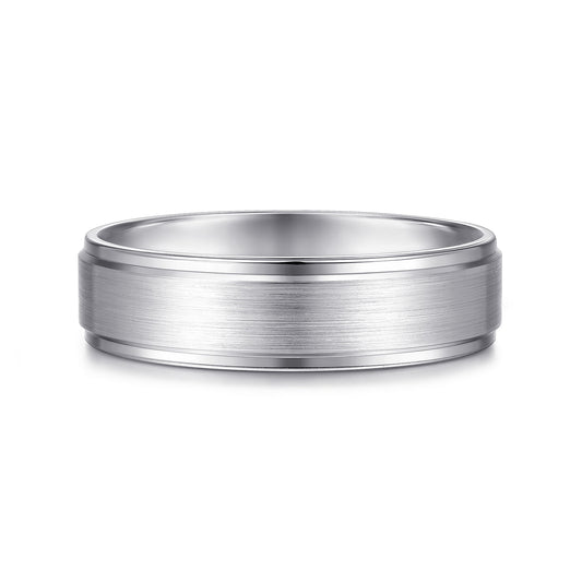Gabriel & Co White Gold Wedding Band With A Satin Center And Polished Beveled Edges - Gold Wedding Bands - Men's