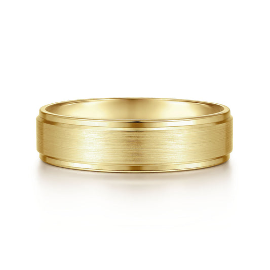 Gabriel & Co Yellow Gold Wedding Band With A Satin Center And Polished Beveled Edges - Gold Wedding Bands - Men's