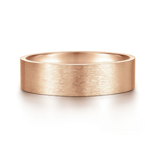 Gabriel & Co Rose Gold Flat Wedding Band With A Brushed Finish - Gold Wedding Bands - Men's