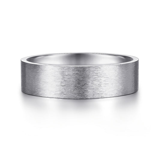 Gabriel & Co White Gold Flat Wedding Band With A Brushed Finish - Gold Wedding Bands - Men's