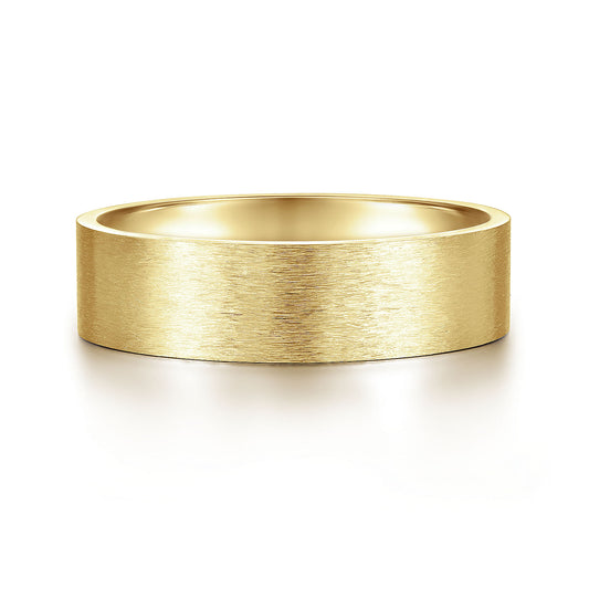 Gabriel & Co Yellow Gold Flat Wedding Band With A Brushed Finish - Gold Wedding Bands - Men's