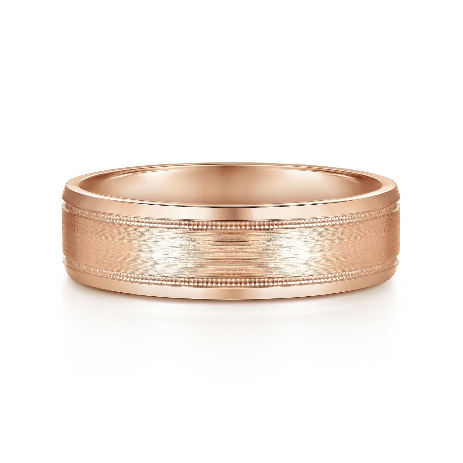 Gabriel & Co Rose Gold Wedding Band With A Satin Center And Milgrain Edge - Gold Wedding Bands - Men's