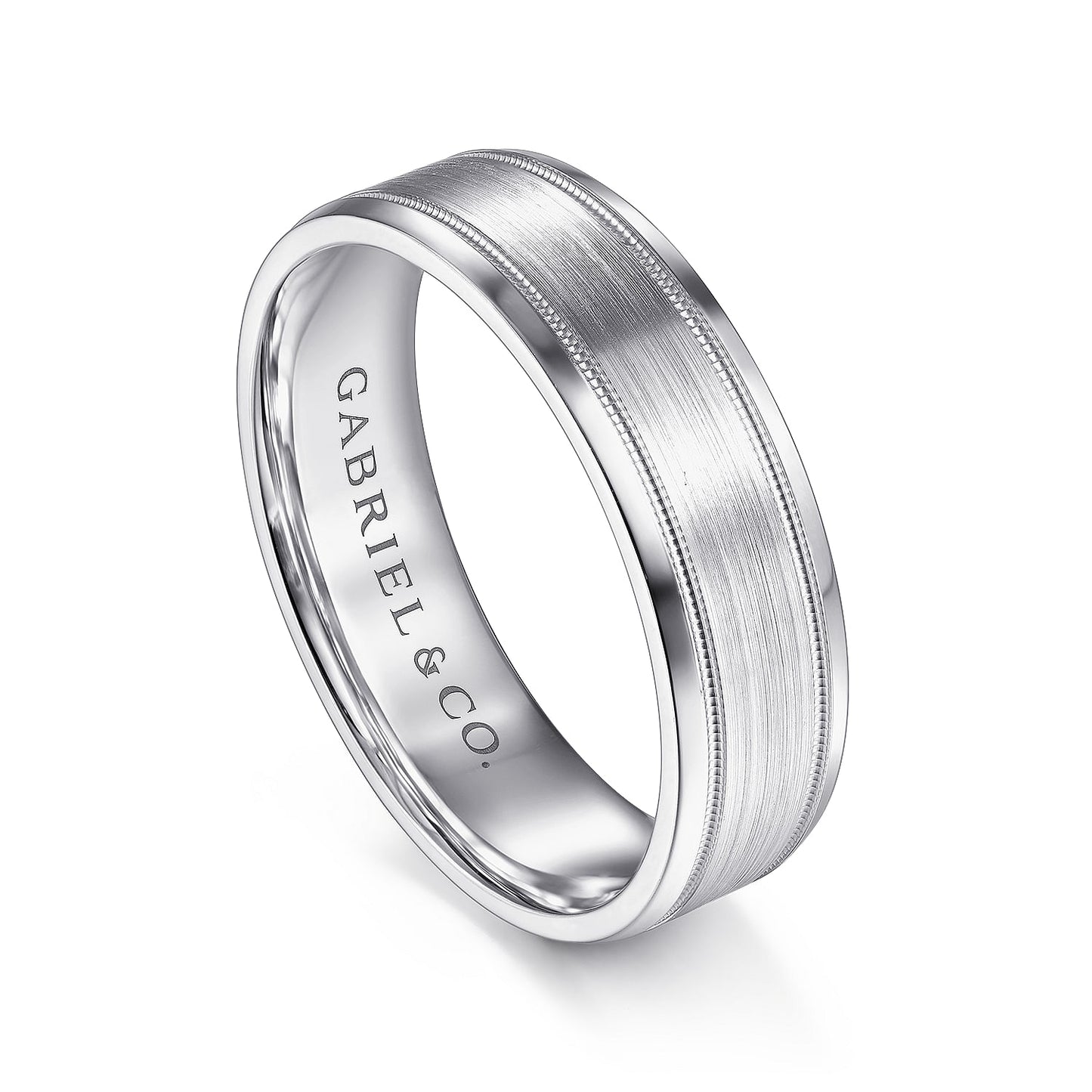 Gabriel & Co White Gold Wedding Band With A Satin Center And Milgrain Edge - Gold Wedding Bands - Men's
