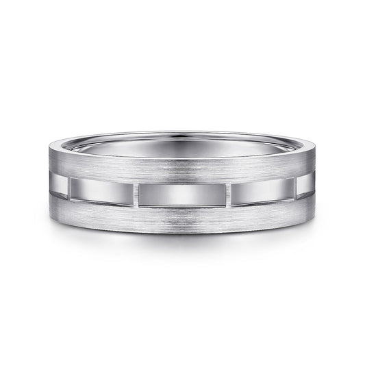 Gabriel & Co White Gold Wedding Band With A Satin Finished Center And Milgrain Edges - Gold Wedding Bands - Men's