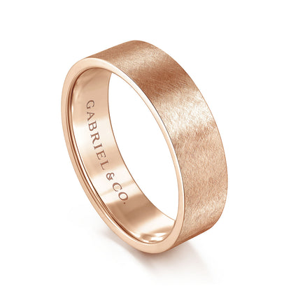 Gabriel & Co Rose Gold Wedding Band With A Brushed Finish - Gold Wedding Bands - Men's