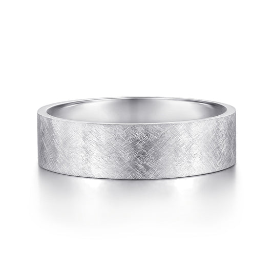 Gabriel & Co White Gold Wedding Band With A Brushed Finish - Gold Wedding Bands - Men's