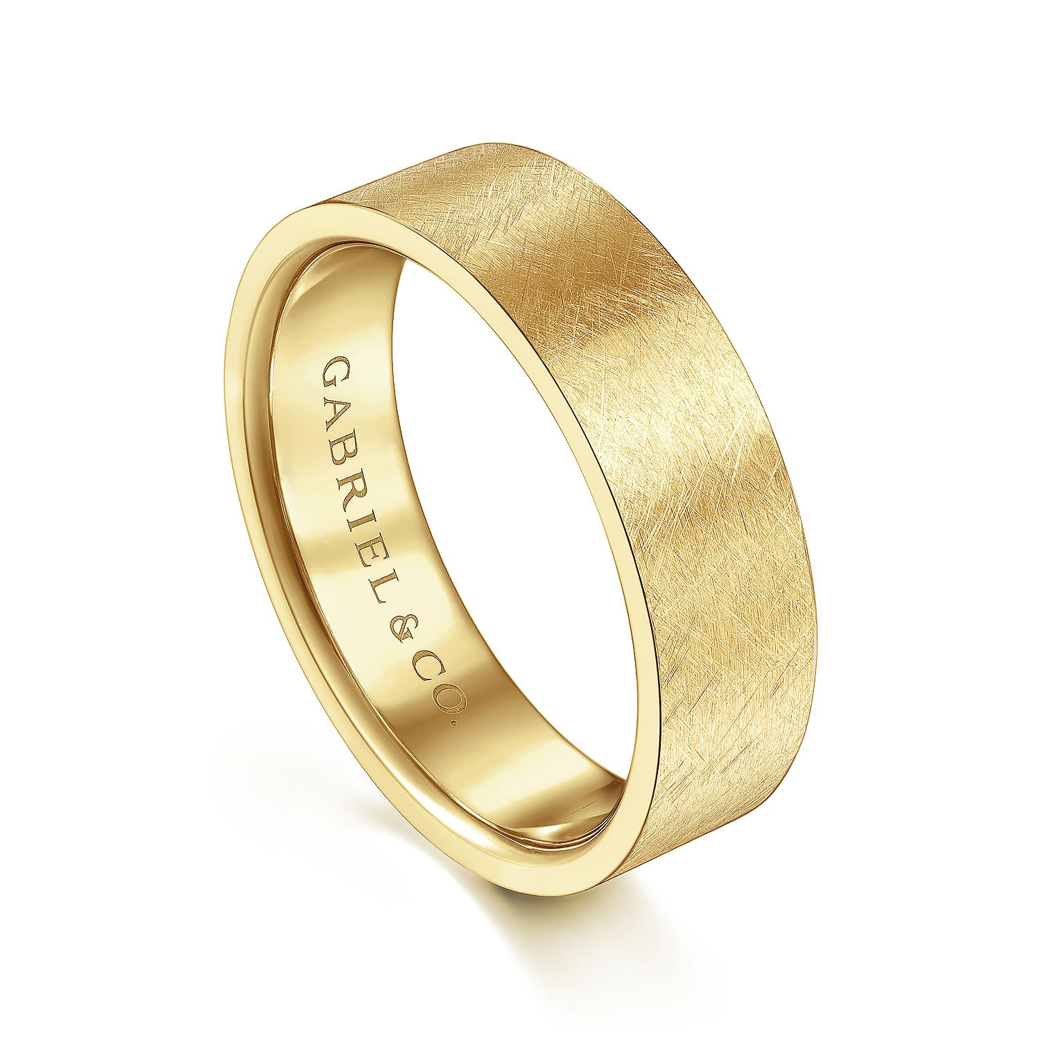 Gabriel & Co Yellow Gold Wedding Band With A Brushed Finish - Gold Wedding Bands - Men's