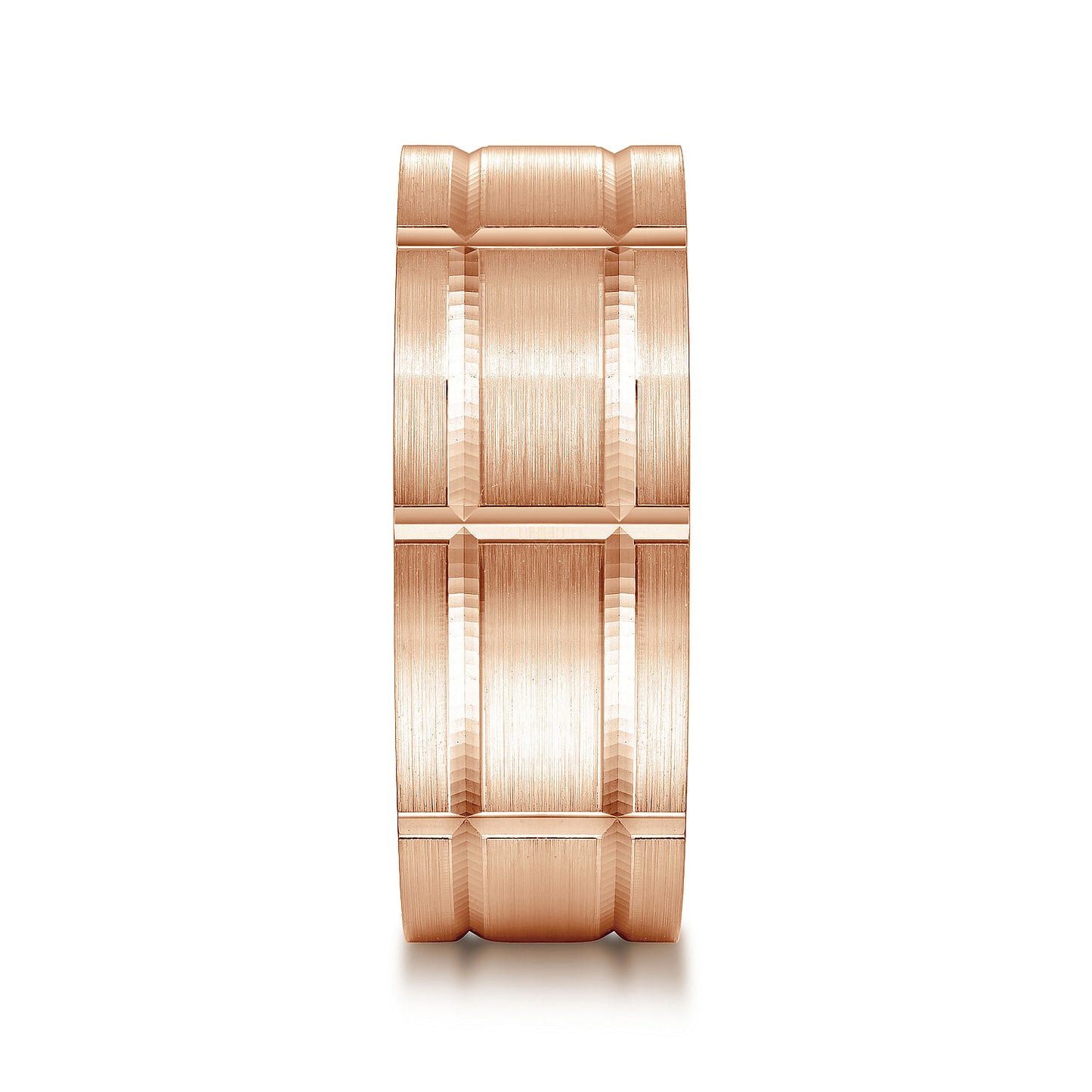 Gabriel & Co Rose Gold Wedding Band With A Grooved Checkered Pattern And Satin Finish - Gold Wedding Bands - Men's