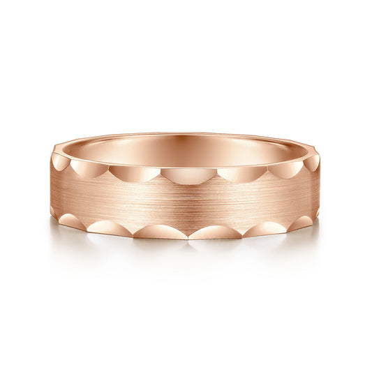 Gabriel & Co Rose Gold Wedding Band With Grooved Edges - Gold Wedding Bands - Men's