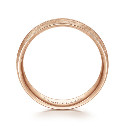 Gabriel & Co Rose Gold Wedding Band With A Polished Center Accent And A Brushed Texture - Gold Wedding Bands - Men's