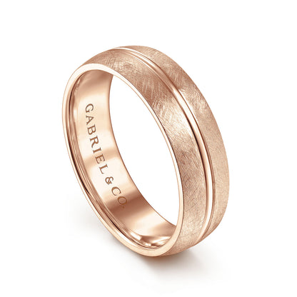Gabriel & Co Rose Gold Wedding Band With A Polished Center Accent And A Brushed Texture - Gold Wedding Bands - Men's