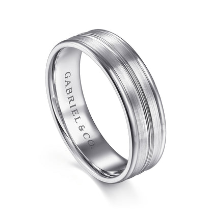 Gabriel & Co White Gold Wedding Band With A Satin Finished Center And Polished Edges - Gold Wedding Bands - Men's