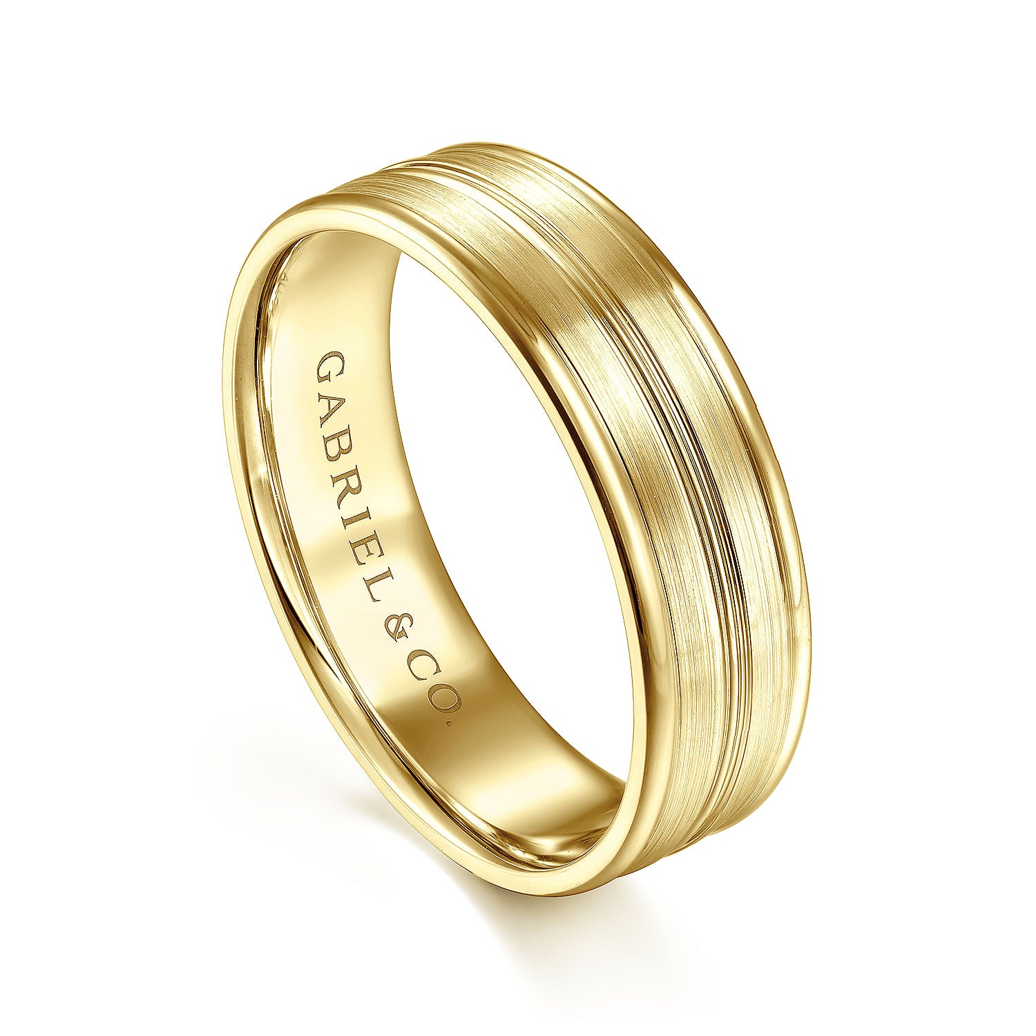Gabriel & Co Yellow Gold Wedding Band With A Satin Finished Center And Polished Edges - Gold Wedding Bands - Men's